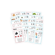 Alfabet obrazkowo-słowny - karty edukacyjne wersja 4 szkolny z kierunkiem pisania